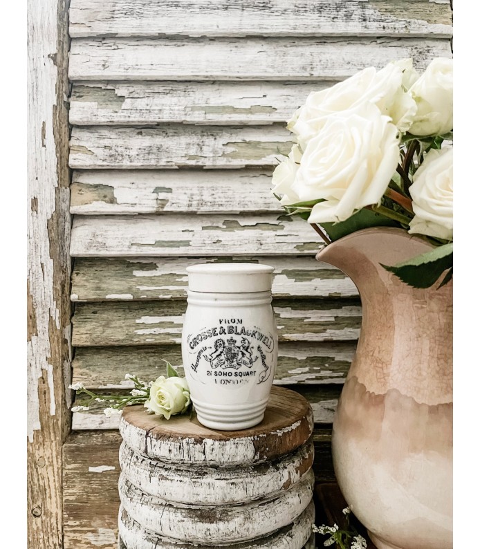 Antique English Ironstone, Rare Crosse & Blackwell lidded pot - barrel shape